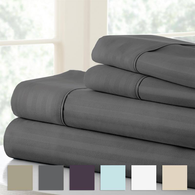 Simply Soft 4-piece Deep Pocket Striped Embossed Bed Sheet Set - Full - Grey