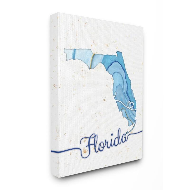 Stupell Florida Agate Blue US State Design Canvas Wall Art, Proudly Made in USA