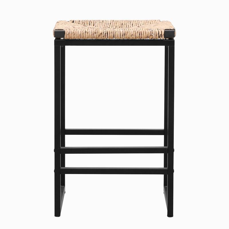 Set of 2 Backless Bar Stools, Paper Rope Backless/Water Hyacinth Backless