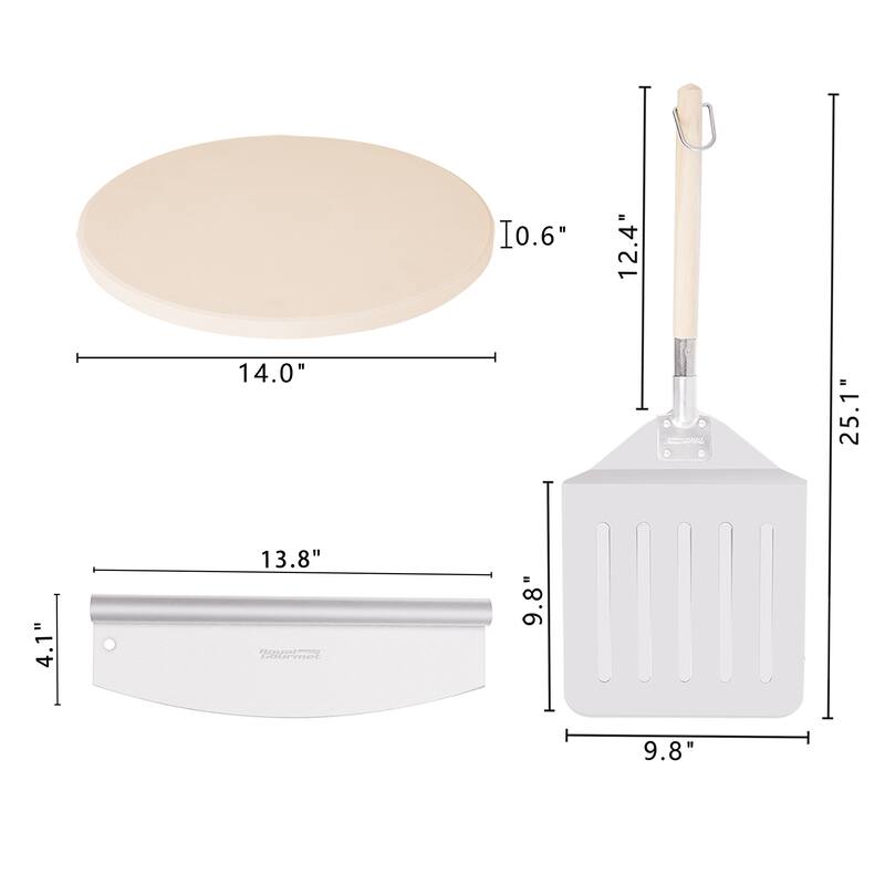 Royal Gourmet 3-Piece Pizza Set for Grill, 14-Inch Round Pizza Cordierite Stone, Peel/Shovel and Cutter