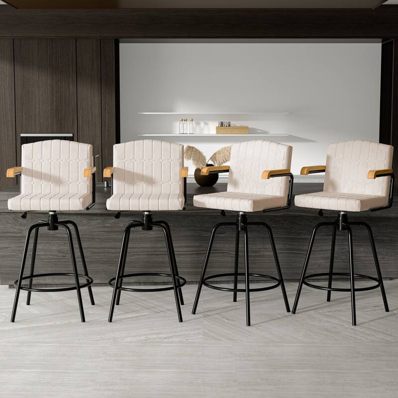 Javlergo Modern Upholstered Bar Stools with Backrest and Wooden Armrests Bar Height Stools with Metal Legs for Kitchen Dining