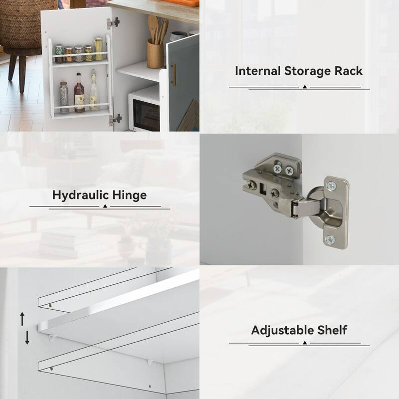 51 in. W Kitchen Island Retro Drop-Leaf Desktop on 4 Wheels with Internal Storage Rack and Towel Rack