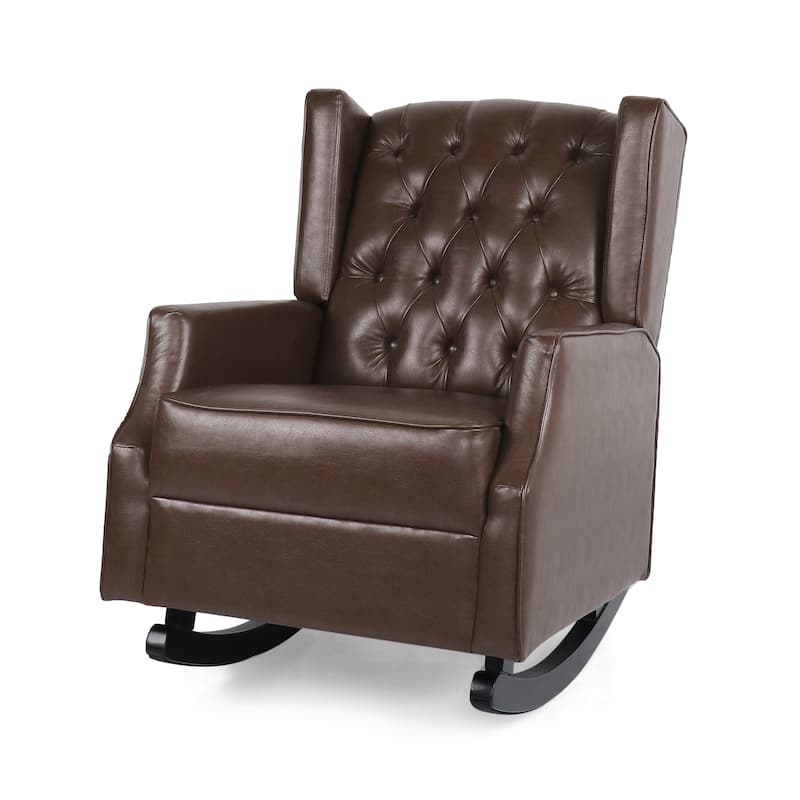 Modern 26.5" High Back PU Upholstered Button Tufted Rocking Chair with Wing Back for Living Room