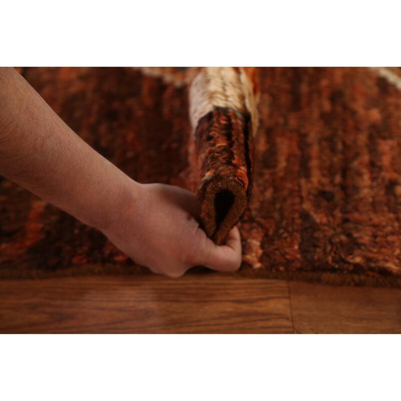 Hand Knotted Oriental 100% Wool Carpet Modern Tribal Brown Moroccan Area Rug - 9' 6'' X 6' 9''