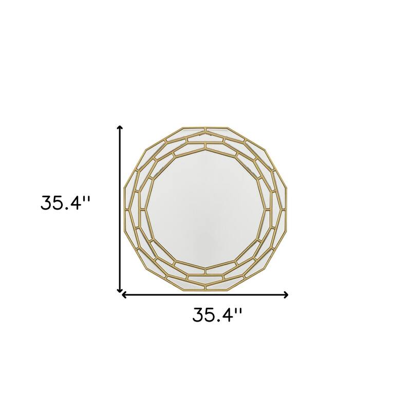 HomeRoots 35" Gold Round Framed Accent Mirror - 35.4' X '35.4' X '0.7