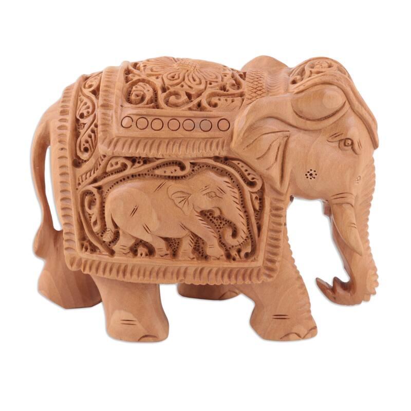 Novica Handmade Pomp And Pachyderm Wood Sculpture