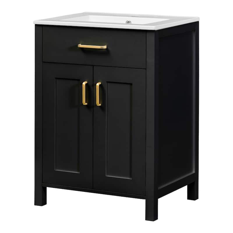 24 Inch MDF Freestanding Bathroom Vanity Set with White Integrated Ceramic Sink - 24.2'' X 18.5"