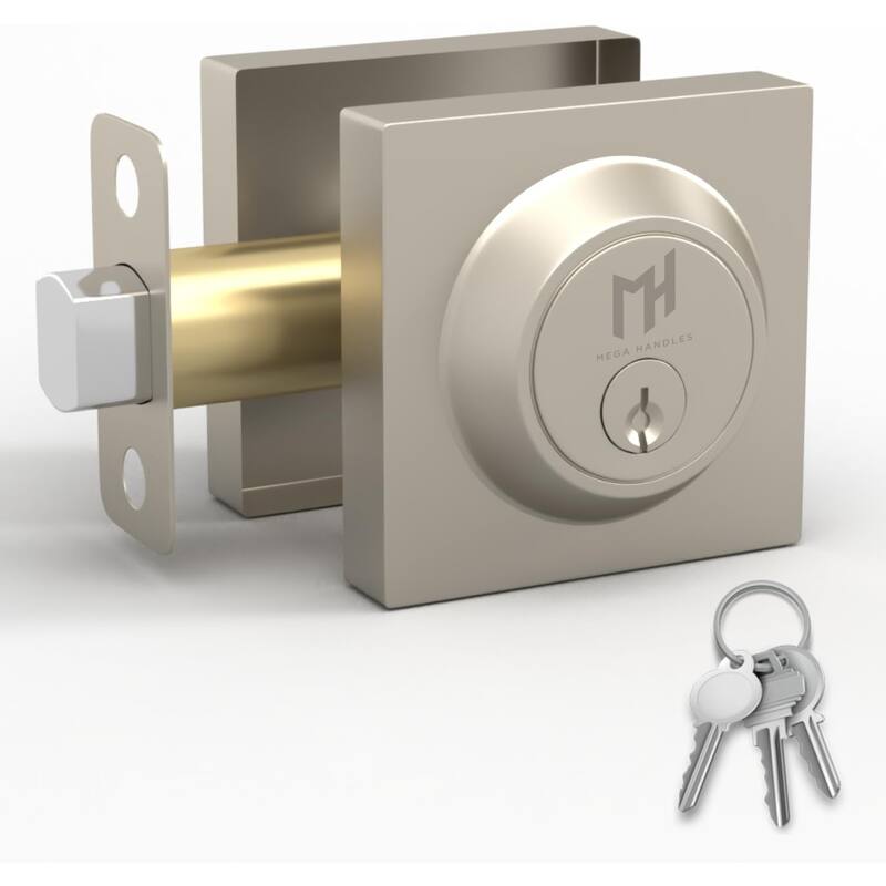 Mega Handles ROBELL Square Single Cylinder Keyed Deadbolt - Reversible Entry Deadbolt Lock|Satin Nickel