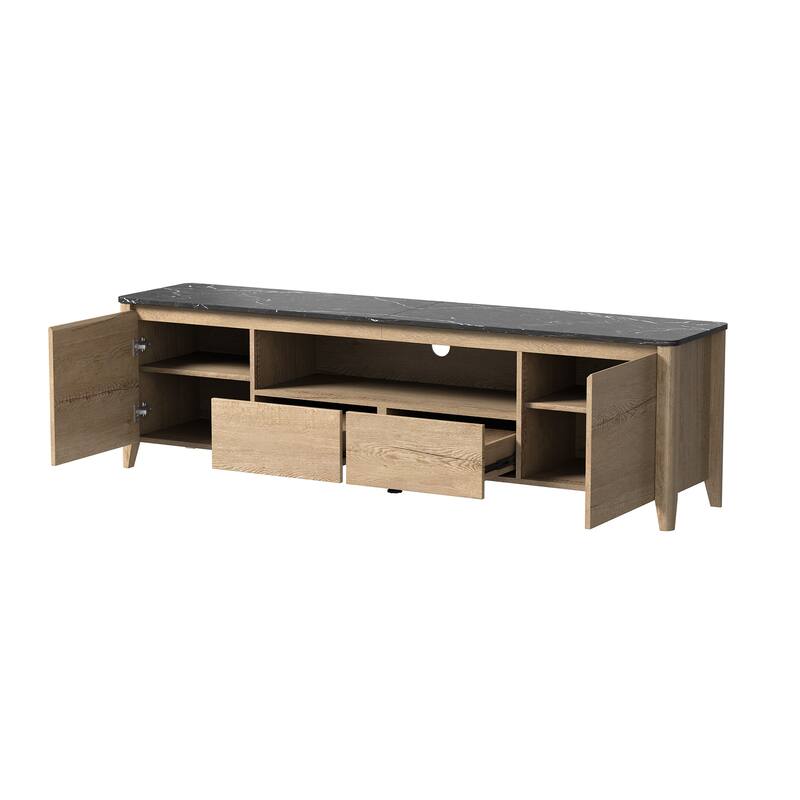 Natural Wood TV Stand TV Console Table Media Cabinets with 2 Drawers