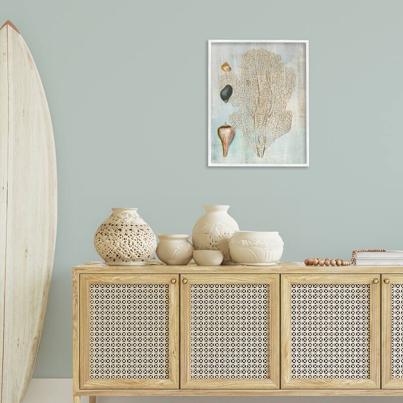 Stupell Detailed Coral & Seashells Framed Giclee Art Design By Susan Arnot
