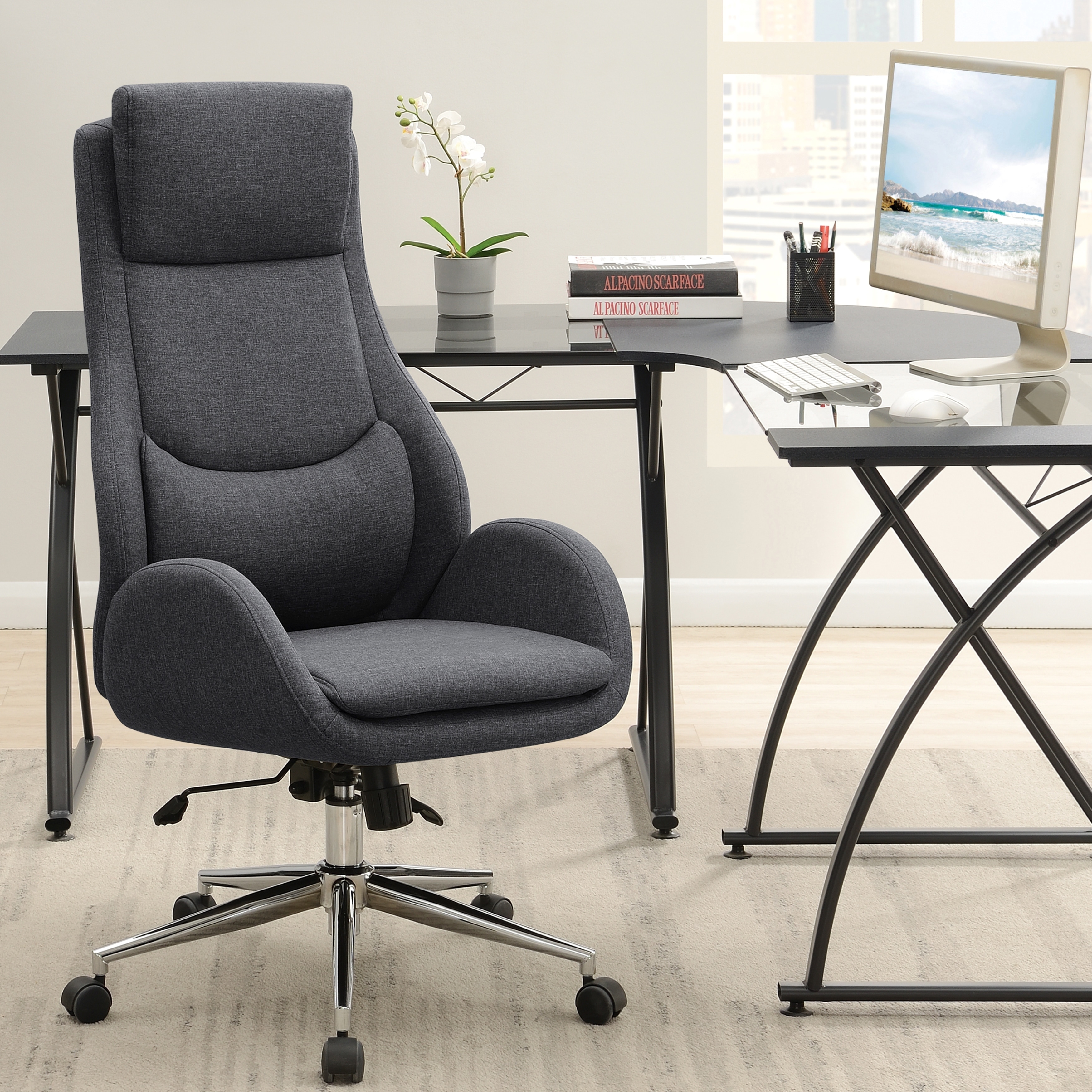 desk office chair adjustable fabric black grey 