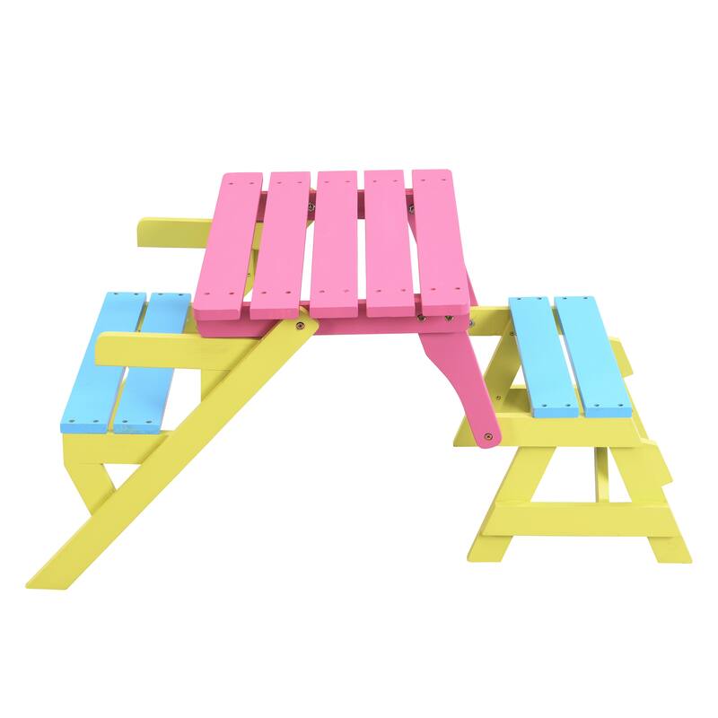 Anmytek Kids Picnic Table and Bench Set Solid Wood Outdoor Indoor Playroom Furniture