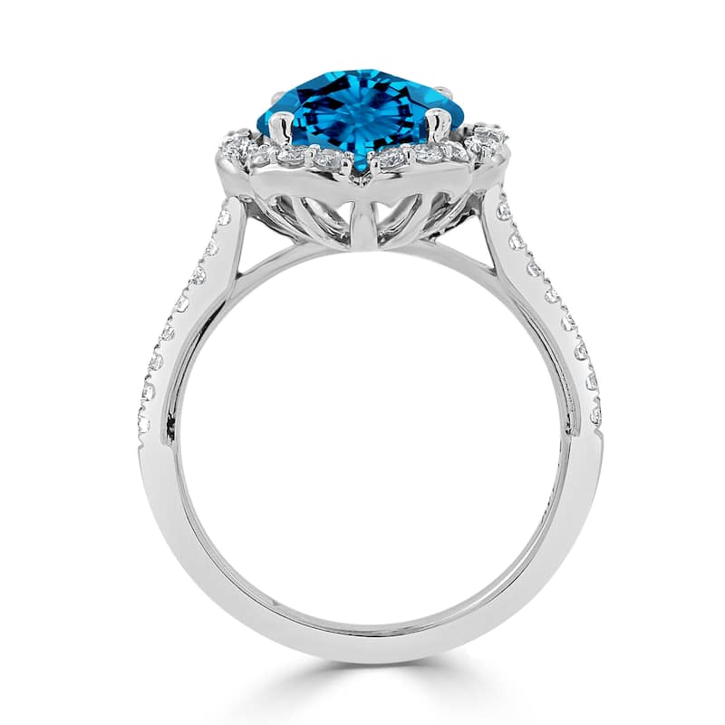 Auriya Vintage 3 1/10ct Fancy Swiss Blue Topaz and Halo Diamond Engagement Ring 3/8ct Fancy 14k Gold
