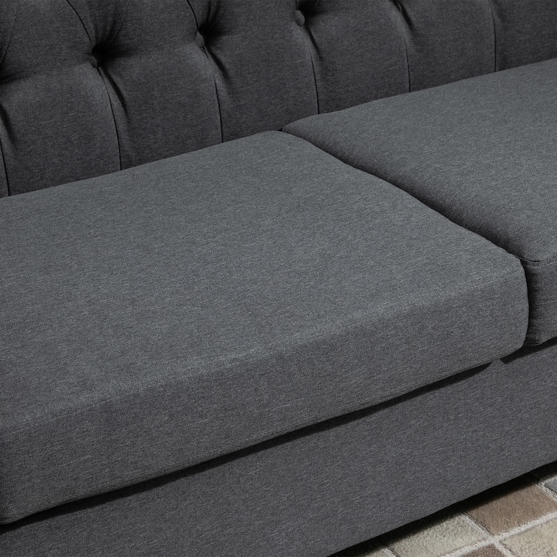 HOMCOM Retro 2-Seater Sofa Linen Fabric Couch with Rubberwood Legs, and Rolled Arms for Living Room, Grey - 32*72.75*30.75