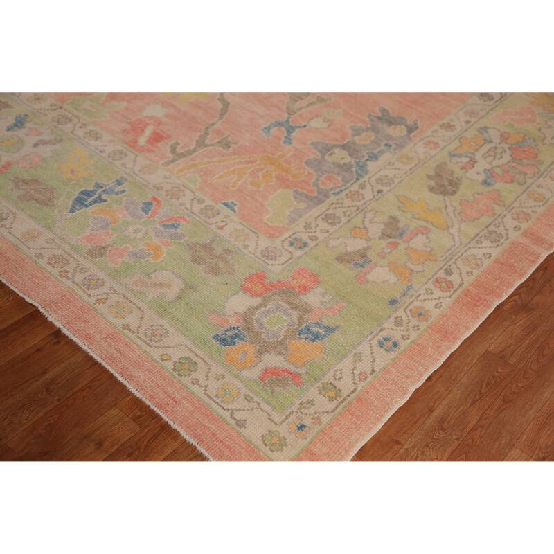 Hand Knotted Oriental 100% Wool Carpet Transitional All-Over Coral Oushak Area Rug - 12' 2'' X 9' 0''