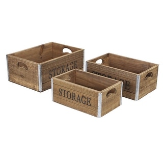 Brown Wood Storage Crates with Metal Border Accents (Set of 3)