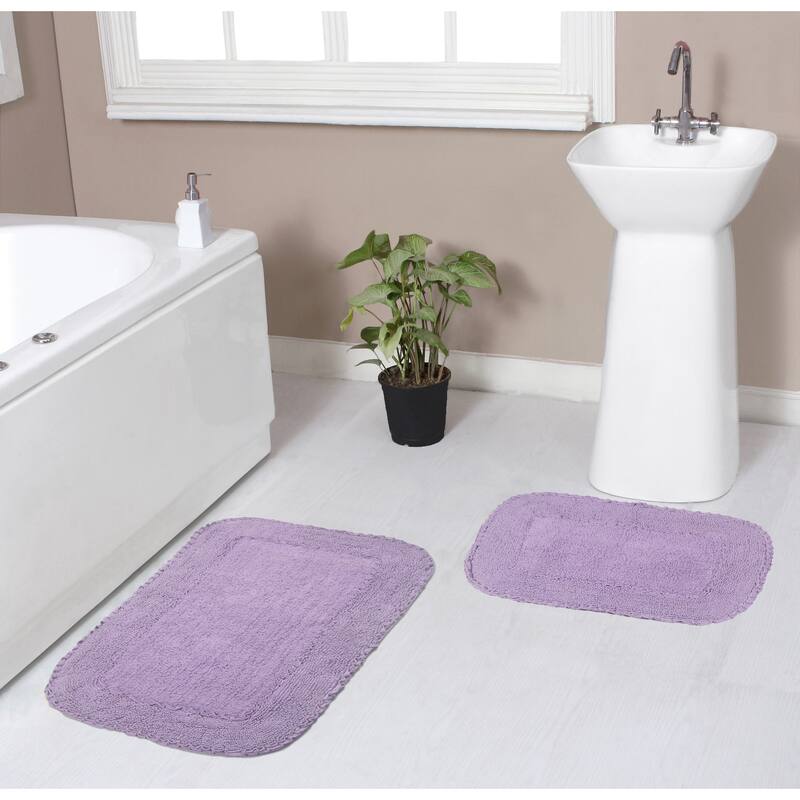 Radiant Collection Absorbent Cotton 2 Piece Set Machine Washable Bath Rug - Purple