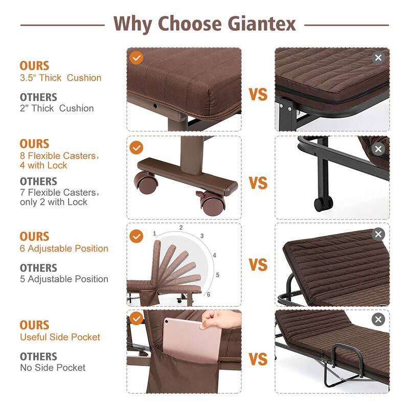 Costway Folding Bed Adjustable Guest Single Bed Twin Mattress Portable - See Details