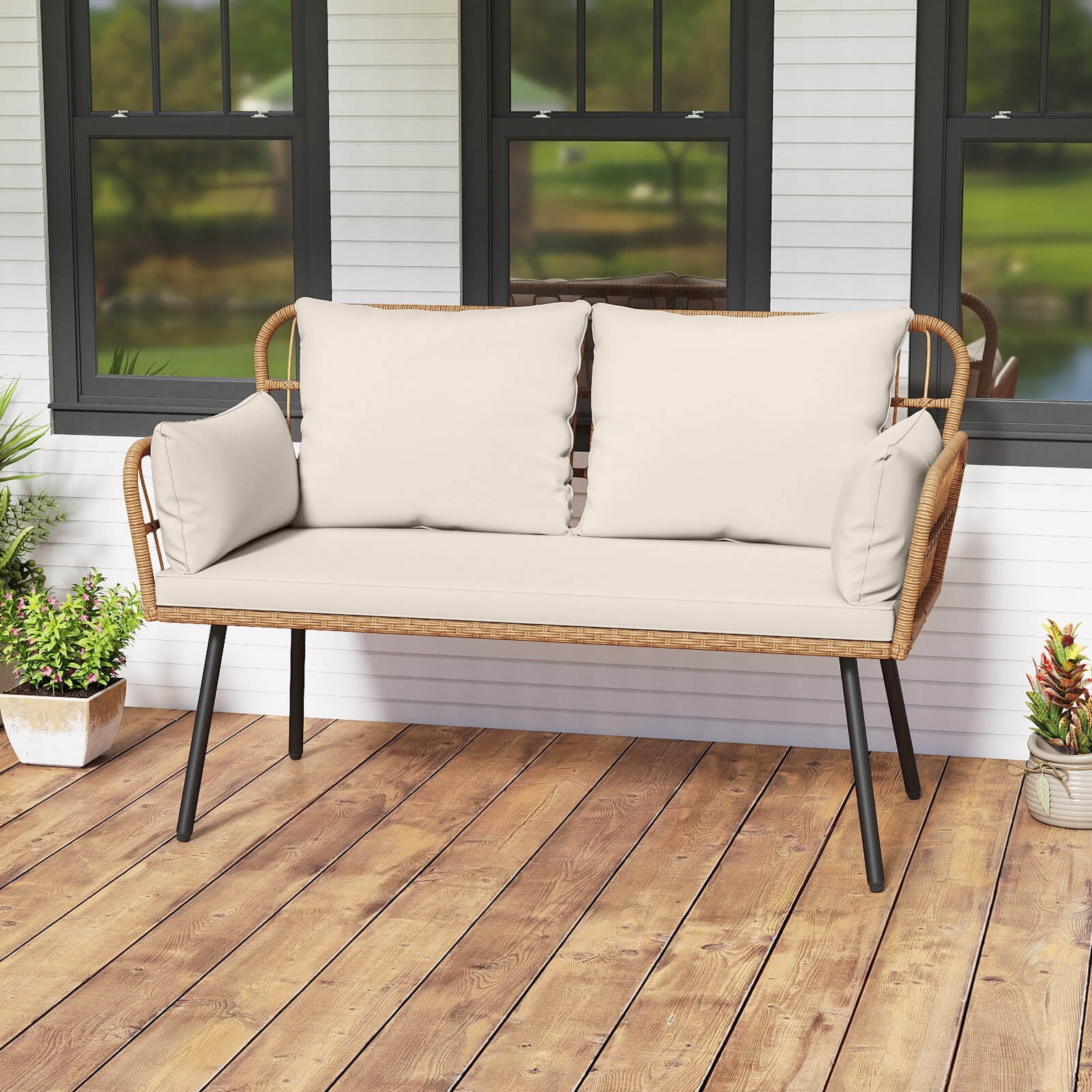Costway Patio Wicker Loveseat Furniture with Seat Back Cushions, - See Details