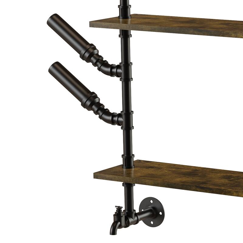 Wall Mounted Wine Rack Bar Shelves Industrial Pipe Glass Holder