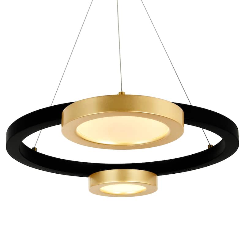 Deux Lunes Integrated LED 20in Sun Gold & Black Chandelier - Sun Gold/Pearl Black