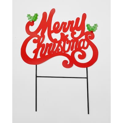 17" Metal Merry Christmas Yard Stake - Multicolor