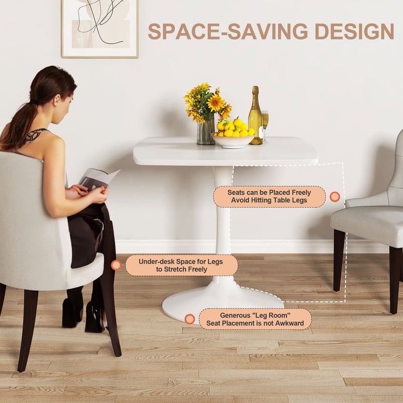 31.5" Modern Kitchen Dining Table for 2-4 Persons, Square Dinner Table, Leisure Table with Metal Pedestal Base