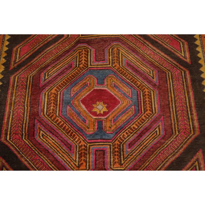 Hand Knotted Oriental 100% Wool Carpet Traditional Tribal Brown Ardebil Runner Rug - 9' 5'' X 3' 10''