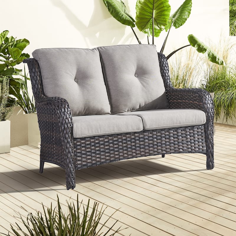 Gymojoy Outdoor Furniture Patio Sofa Loveseat Rattan Sofa Garden Sofa - Brown/Grey