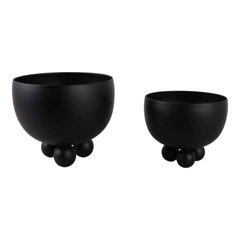 Metal Planters Modern Sleek Decorative Footed Bowl Design (Set of 2) - 10.5" x 10.5" x 9.25" - Black