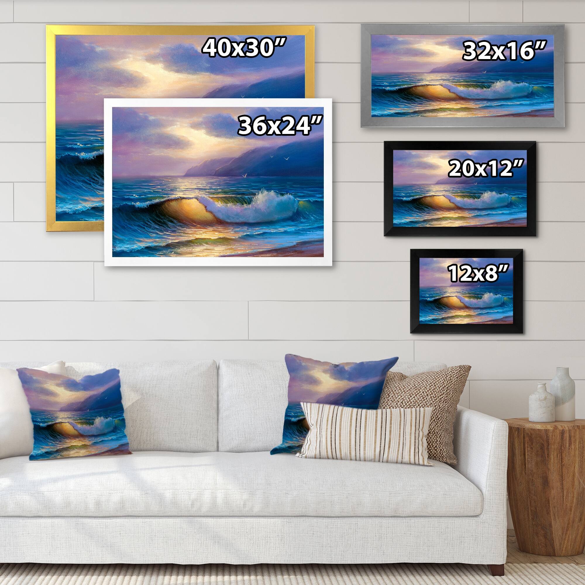 Designart "Beautiful Blue Ocean Sunset And Waves IV" Nautical & Coastal