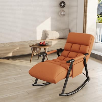 Glider Rocker with Adjustable High Back, Lazy Recliner with Padded Seat, Lounge Sofa Chair with Side Pocket and Armrest