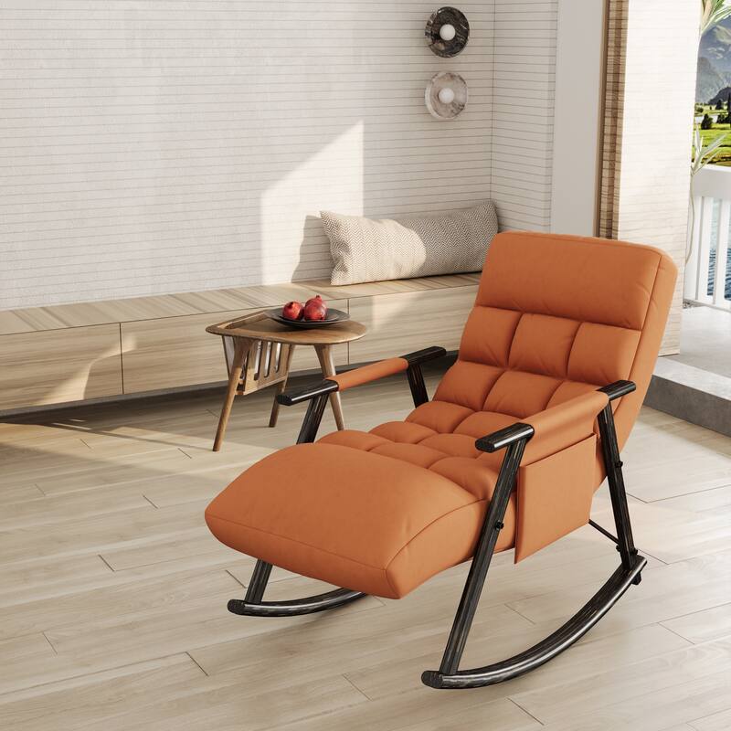 Modern 42.2" Velvet High Back Rocking Chair with Foot Rest and Side Pockets for Living Room