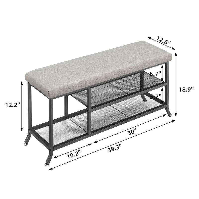 Shoe Storage Bench with Padded Seat, Shoe Rack Bench for Entryway, Shoe Storage Shelf with Metal Frame - 39.3x12.6x18.9in