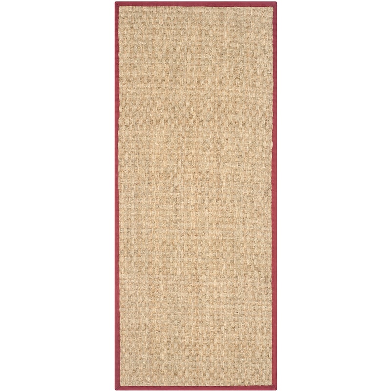 SAFAVIEH Natural Fiber Zymryd Basketweave Seagrass Rug - 2'6" x 14' Runner - Natural/Burgundy Red