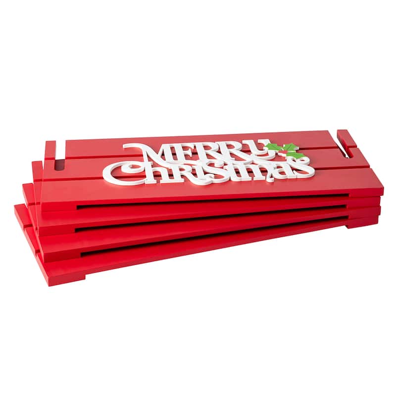 Glitzhome MERRY CHRISTMAS Solid Wood Crate Xmas Tree Collar