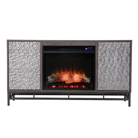 54.25" Gray White Modern Style Electric Fireplace with Media Storage
