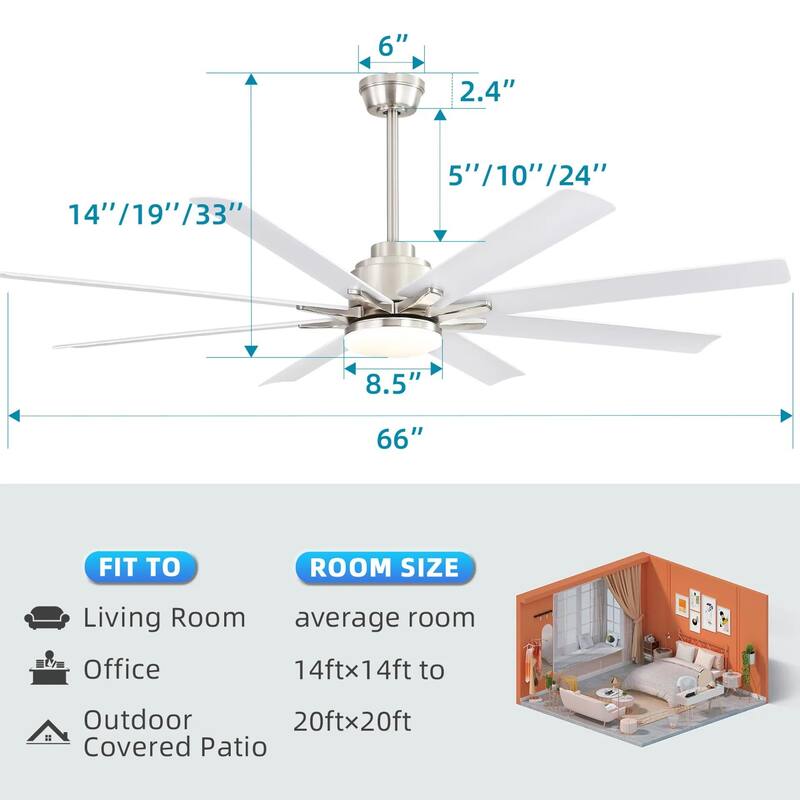 66 Inch Low Profile Ceiling Fan with Light and Remote/APP/Alexa Control, Reversible DC Motor