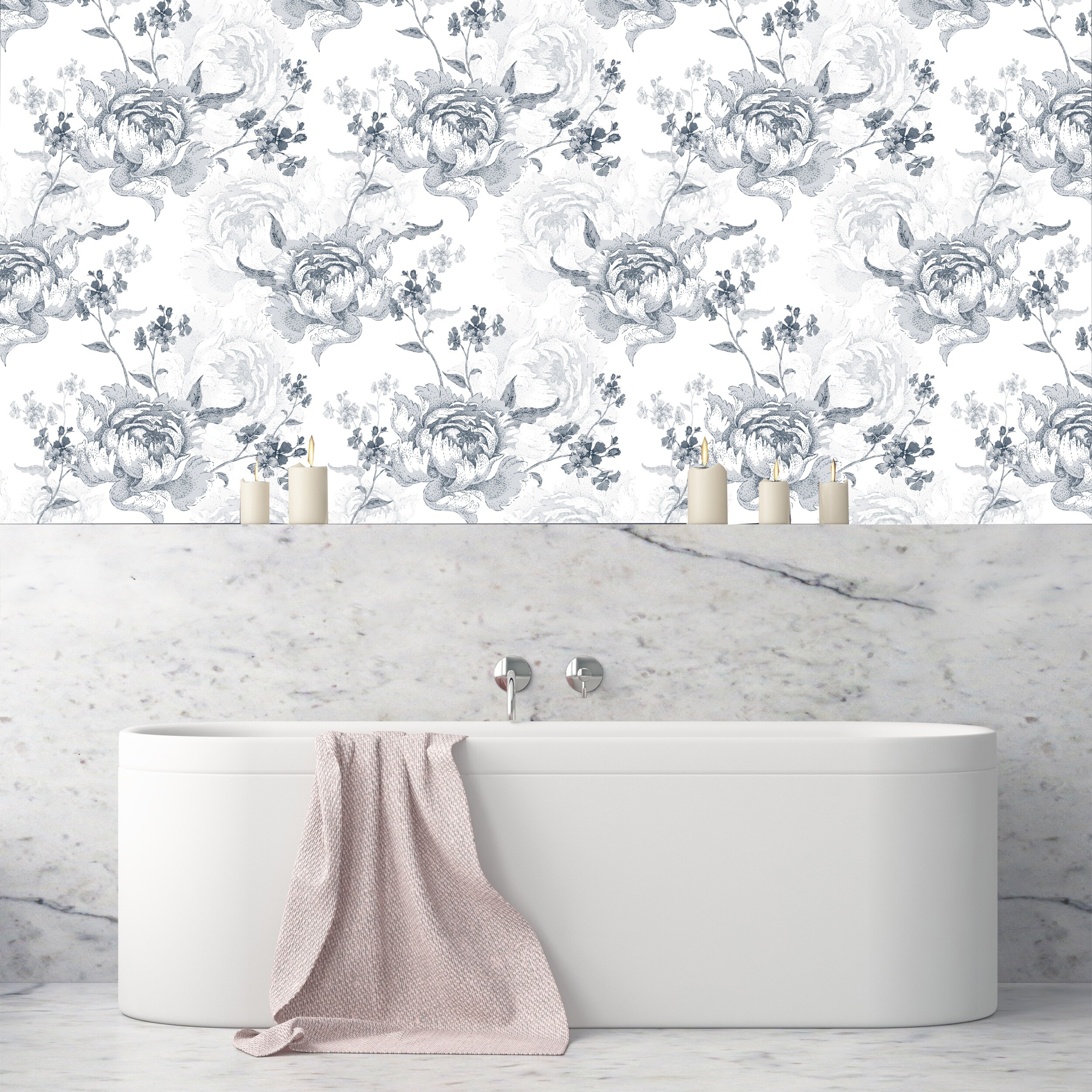Shop Bloom Black And White Peonies Removable Wallpaper 24 Inch