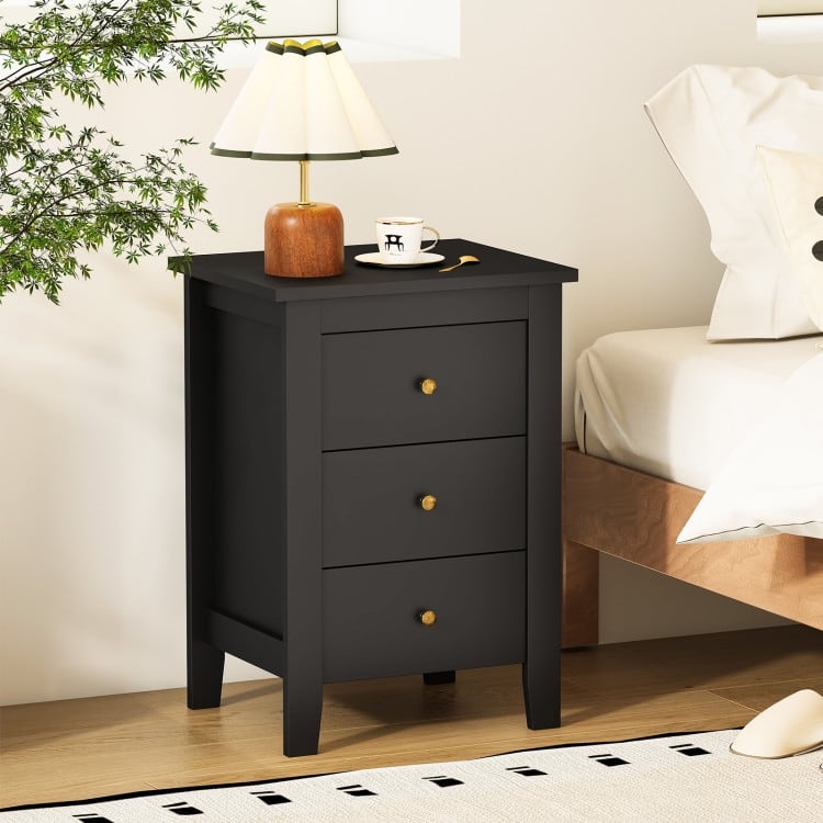 Bedside Table with 3 Drawers and Open Shelf Compact Storage Cabinet for Bedroom