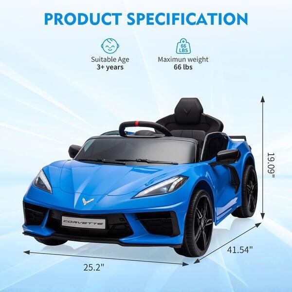 dimension image slide 4 of 6, 12V Kids Ride on Car Licensed Corvette Battery Powered Car Toddles Electric Sports Car Toy with Remote Control