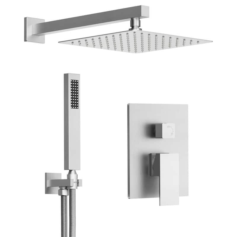 GRANDJOY Shower System 10in Wall Mount Rainfall Shower head Handheld Spray Tub Spout - White