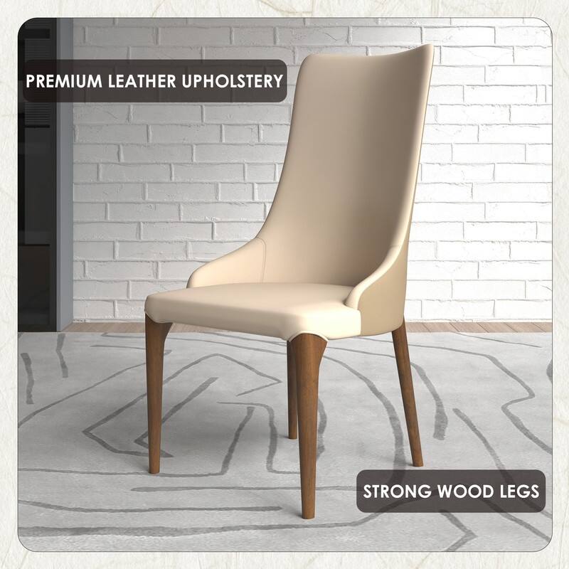 Elm Modern High-back Leather or Velvet Upholstered Accent Dining Chair with Solid Ash Wood Legs for Living Room or Office
