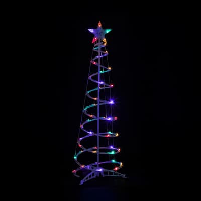 4ft LED Spiral Cone Tree Outdoor Christmas Decoration, Multi Lights - White