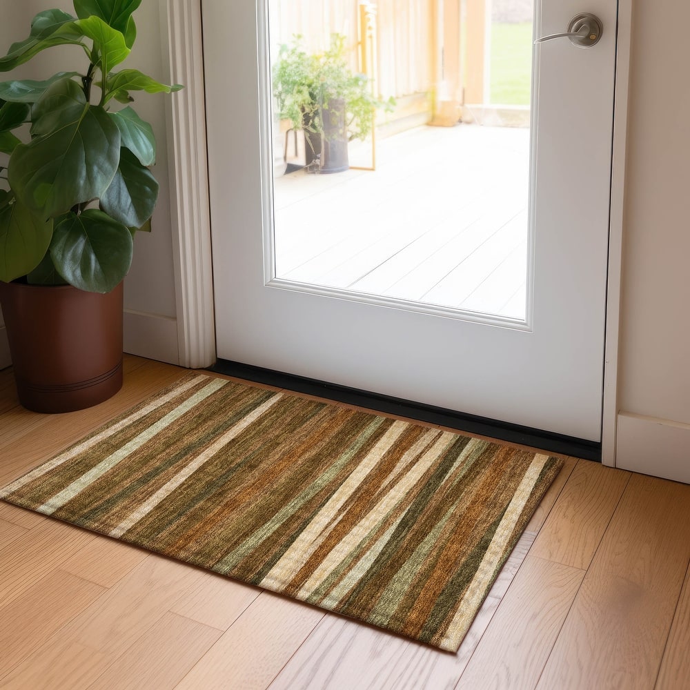 Machine Washable Indoor/ Outdoor Modern Stripes Chantille Rug