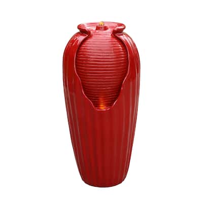Teamson Home - 32" Glazed Floor Fountain, LED Light - 14.96"L x 14.57"W x 31.89"H