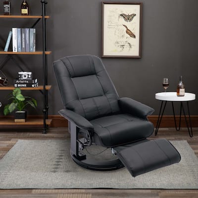 Adjustable Swivel Lounge Chair with Footrest,L-right Angle Curved Wooden Frame