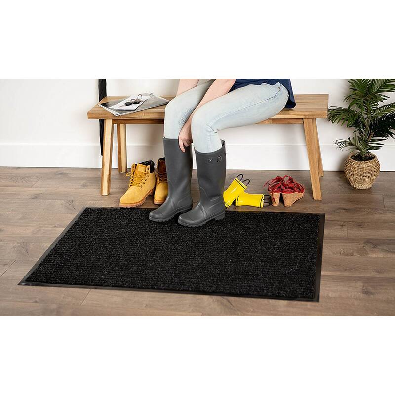 J&M Charcoal Ribbed Walk Off Utility Runner 22x60