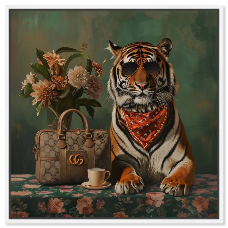 Fanciful Tiger Canvas by Art Remedy - White - 16" x 16"