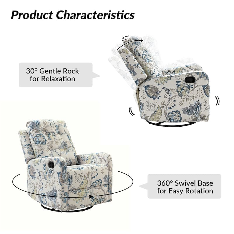 Arlette Floral Manual Swivel Recliner with Tufted Back Set of 2